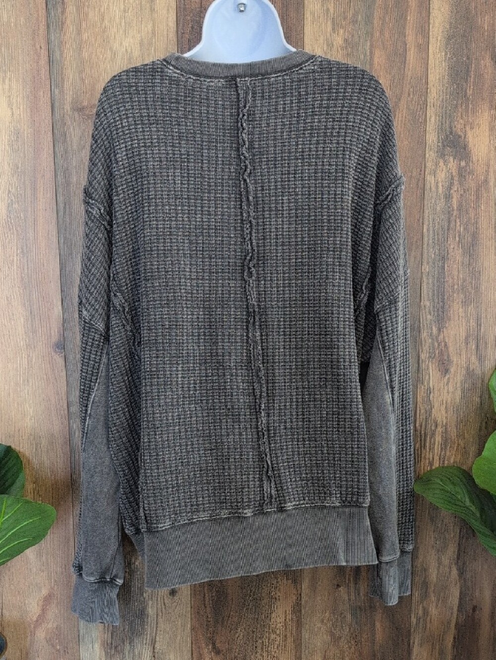 easel Washed Charcoal Waffle Pullover Oversized Sweatshirt L W299 - Picture 5 of 7